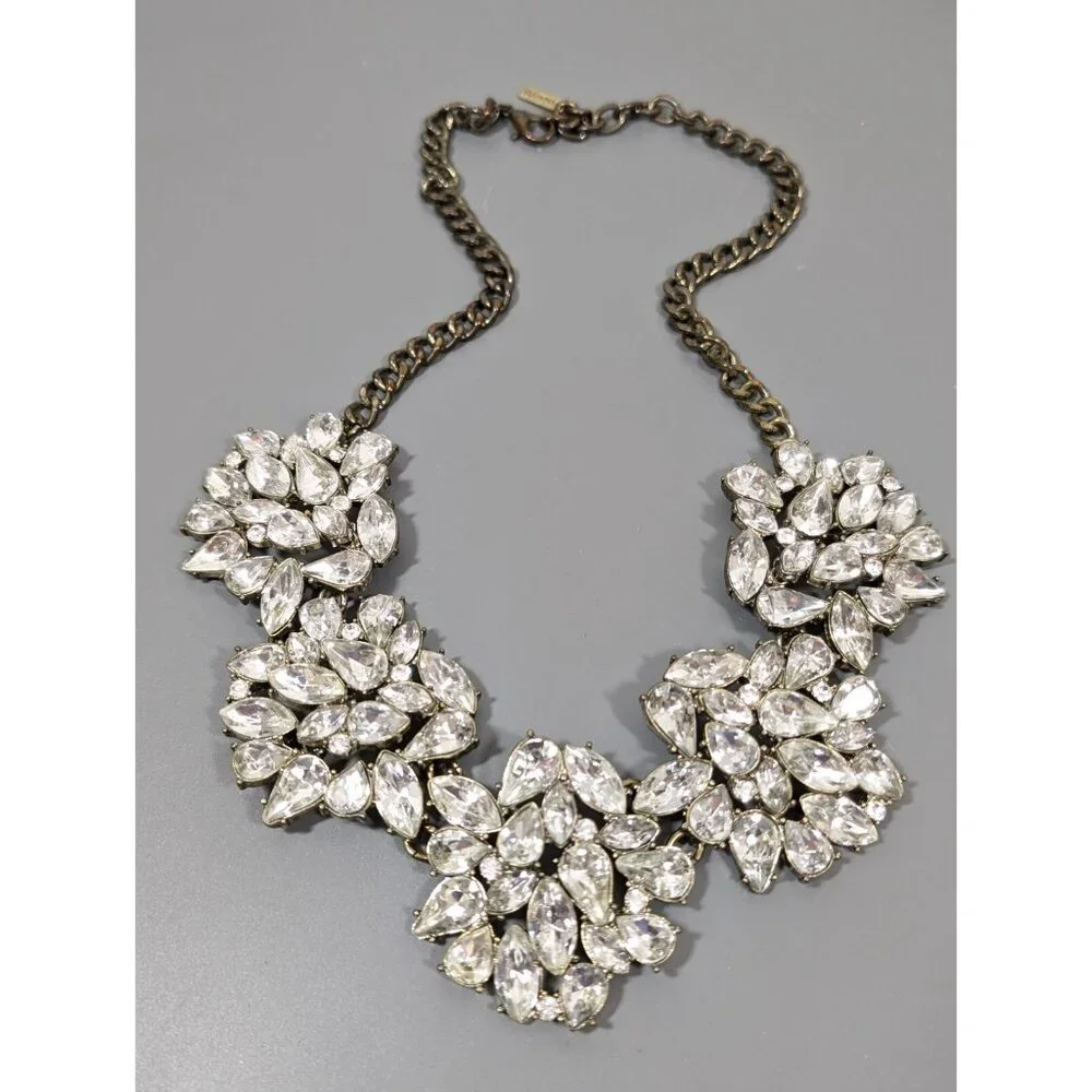 Sugarfix by BaubleBar Clear Rhinestone Collar Statement Necklace Bronze Tone 20" - Picture 2 of 10